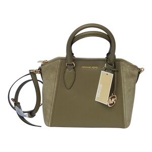 MICHAEL KORS SIENNA SAFARI GREEN SM SATCHEL GENUINE LEATHER NEW$328 AUTHENTIC